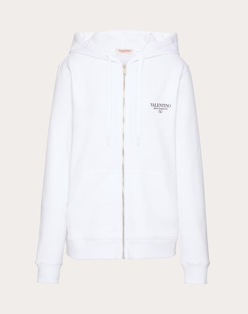 Valentino - Cotton Sweatshirt With Hood, Zipper And Valentino Print - White/ Black - Man - Ready To Wear