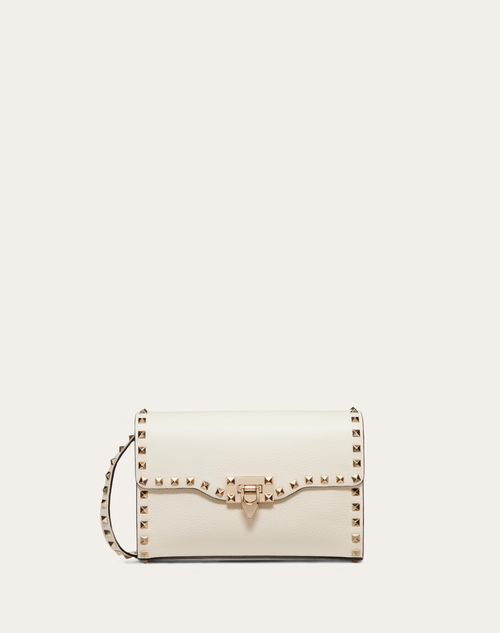 Small Rockstud Grainy Calfskin Crossbody Bag for Woman in Rouge