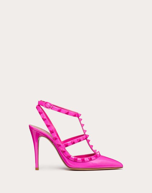 Valentino Garavani - Zapatos De Salón Rockstud De Charol Con Tiras Y Tachuelas Del Mismo Tono Y Tacón De 100 mm - Pink Pp - Mujer - Rockstud Pumps - Shoes