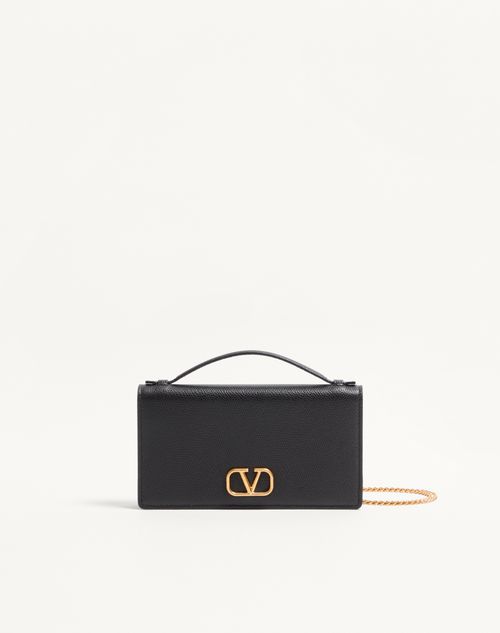 Valentino Garavani - Portafoglio Con Catena Vlogo Signature In Vitello Granato - Nero - Donna - Portafogli E Piccola Pelletteria