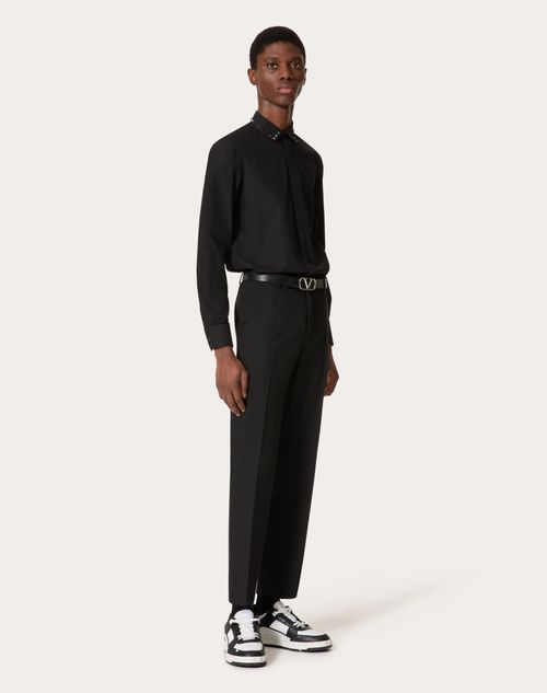 Valentino - Long Sleeve Cotton Shirt With Black Untitled Studs On Collar - Black - Man - Shirts