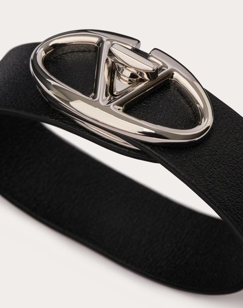 Valentino Garavani - Valentino Garavani Vlogo The Bold Edition Bracelet In Leather And Metal - Black - Man - Jewelry