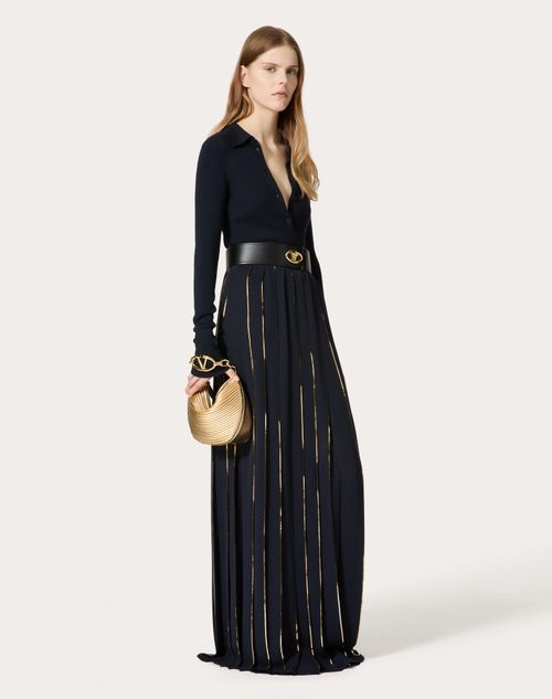 Valentino - Long Skirt In Embroidered Double Georgette - Navy/gold - Woman - Skirts