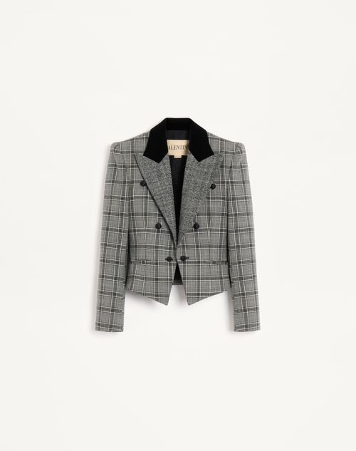 Valentino - Wool Jacket With Check Pattern - Grey - Woman - Jackets And Blazers