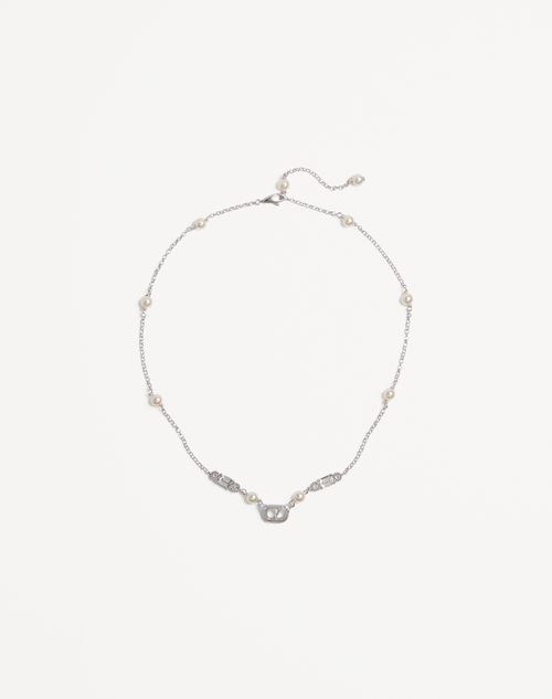 Valentino Garavani - Ovalette Necklace In Metal, Pearls, And Swarovski® Crystals - Rhodium - Woman - Accessories