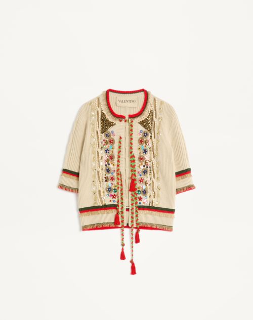 Valentino - Embroidered Cardigan - Birch/multicolour - Woman - Knitwear