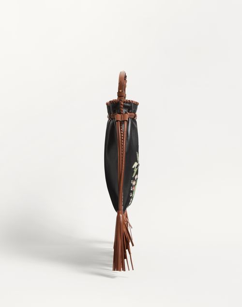 Valentino Garavani - VALENTINO GARAVANI NELLCÔTE ALICE EMBROIDERED BAG WITH FRINGES - Black/multicolor/tobacco - Woman - Shoulder Bags