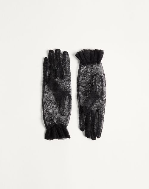 Valentino Garavani - Vlogo Signature Lace Gloves - Black/gold - Woman - Hats And Gloves