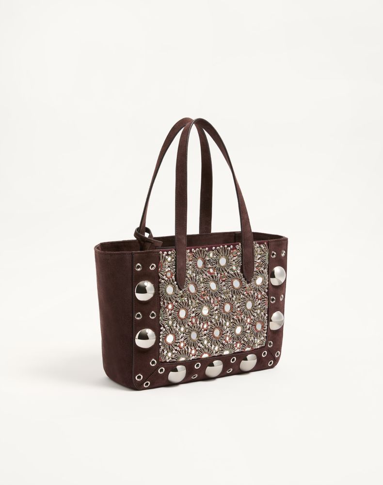 Valentino Garavani Nellcôte Embroidered Medium Shopping Bag Woman Ebony/Multicolour Uni