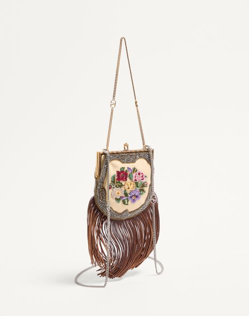 Valentino Garavani - Valentino Garavani Nellcote Fairytales Small Clutch Embroidered With Fringes - Natural/multicolor/brown - Woman - Clutches