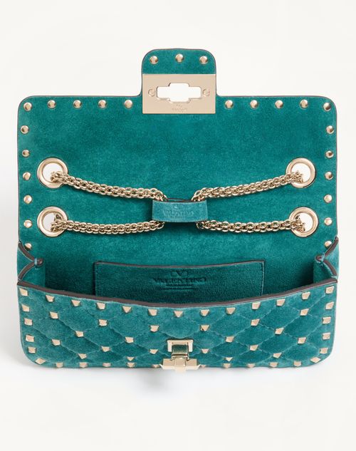 Valentino Garavani - Valentino Garavani Rockstud Spike Small Shoulder Bag In Suede - Aquamarine - Woman - Shoulder Bags