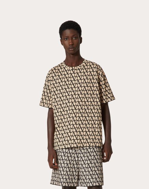 Cotton T-shirt With Toile Iconographe Print for Man in Beige/black