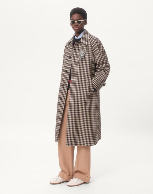 Valentino - Single-breasted Cotton And Wool Coat With Vichy Pattern - Navy/beige - Man - Coats And Blazers