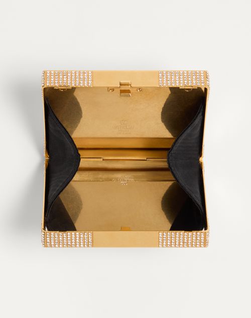 Valentino Garavani - Valentino Garavani Minaumorphe Minaudière In Metal With Swarovski® Crystals And Satin Case - Antique Brass/black - Woman - Clutches