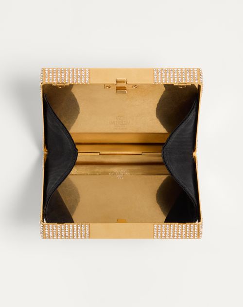 Valentino Garavani - Minaudière Valentino Garavani Minaumorphe En Métal Avec Cristaux Swarovski® Et Étui En Satin - Laiton Vieilli/noir - Femme - Pochettes