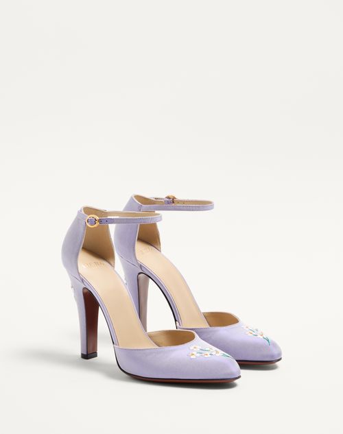 Valentino Garavani - Hi Dolly Fabric Pumps With Floral Embroidery 105mm - Ultra Violet - Woman - Pumps