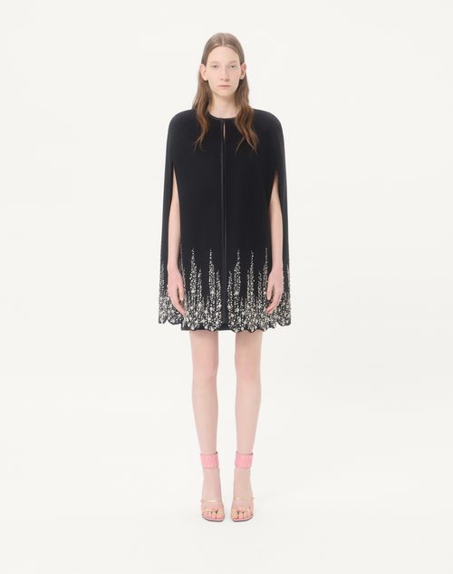 Valentino - Embroidered Compact Drap Cape - Black/silver - Woman - Coats And Outerwear