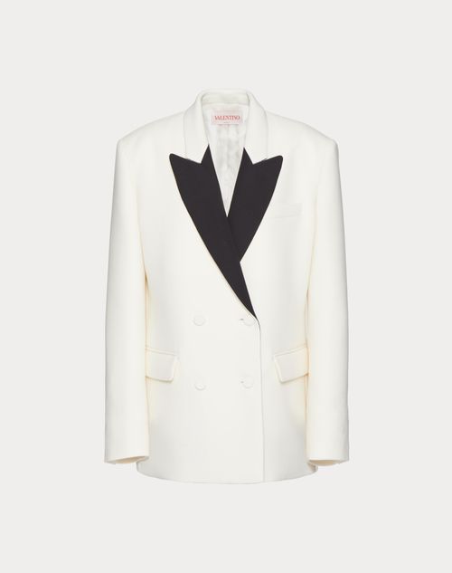 Valentino - Blazer In Texture Double Crepe - Ivory/black - Woman - Jackets And Blazers