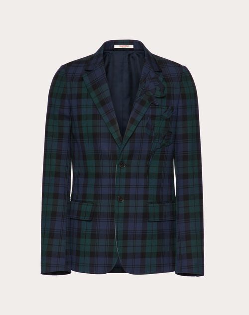 Valentino - Cotton And Wool Single-breasted Jacket With Floral Embroidery - Blue/green/black - Man - Coats And Blazers