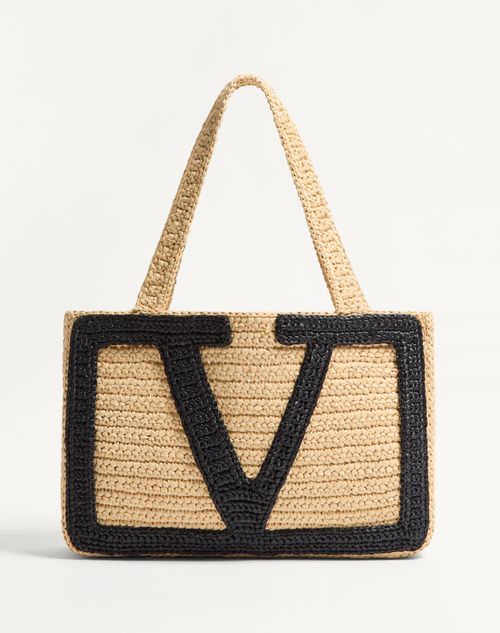 Valentino Garavani - Valentino Garavani Viva Superstar Medium Shopping Bag In Synthetic Raffia - Natural - Woman - Shelf - W Bags - Viva Superstar