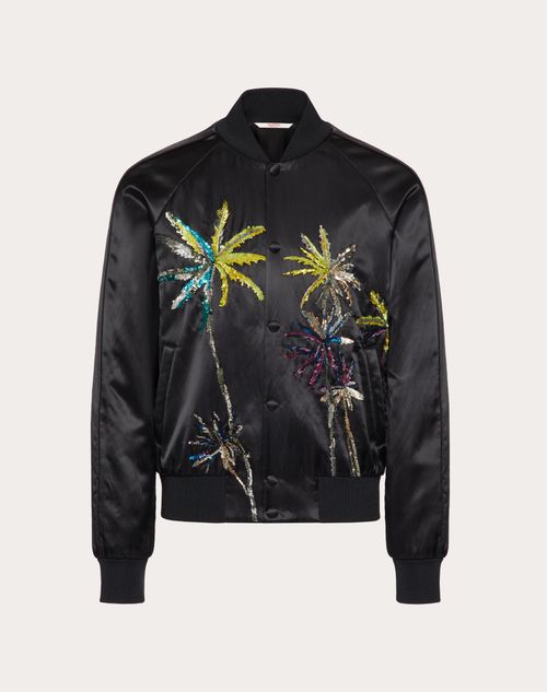 Valentino - Viscose Bomber Jacket With Sequin Embroidered Palm - Black/multicolor - Man - Outerwear
