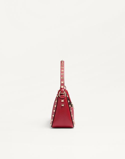 Valentino Garavani - Small Rockstud Grainy Calfskin Crossbody Bag - Rosso Valentino - Woman - Bags