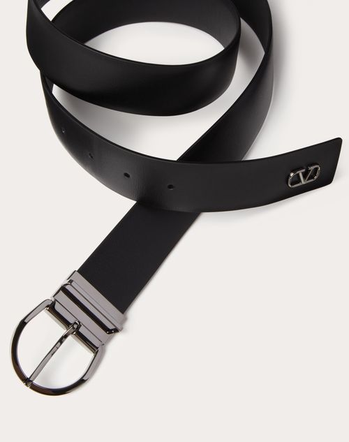 Valentino Garavani - Mini Vlogo Signature Calfskin Belt 33mm / 1.3 In. - Black - Man - Belts
