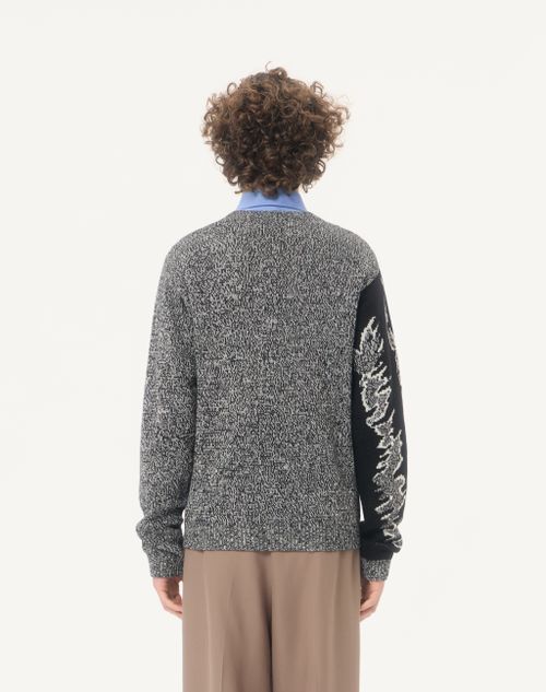 Valentino - Valentino Cotton And Mouliné Wool Jumper With Panther Jacquard - Ivory/black - Man - Knitwear