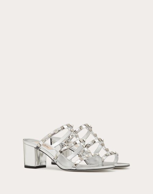 Valentino Garavani - Sandalia Rockstud Sin Talón, Con Efecto Espejado Y Con Tacón De 60 mm - Plata - Mujer - Rockstud Sandals - Shoes