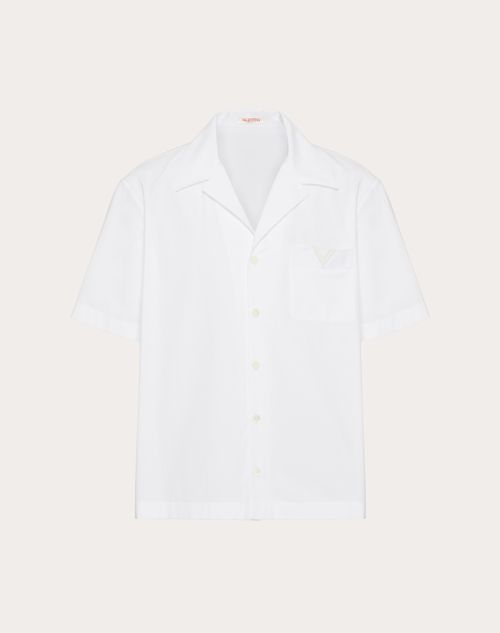 Valentino - Camisa De Bowling De Popelina De Algodón Con Detalle De V Engomada - Blanco - Hombre - Camisas