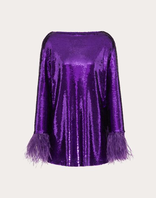 Valentino - Besticktes Kleid Tulle Illusione - Astral Purple - Frau - Damen Sale-kleidung