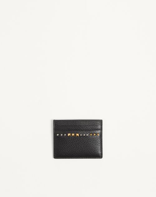 Valentino Garavani - Rockstud Grainy Calfskin Cardholder - Black - Man - Wallets And Small Leather Goods