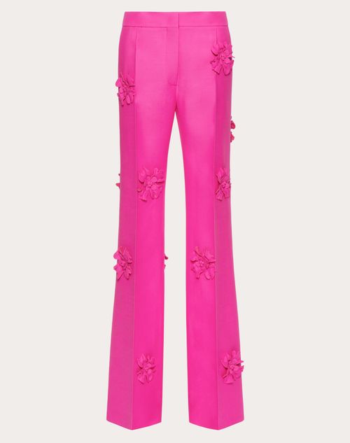 Crepe Couture Trousers With Floral Embroidery for Woman in Pink Pp