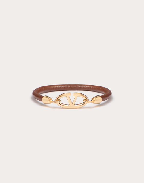 Valentino Garavani - Valentino Garavani The Bold Edition Vlogo Bracelet In Leather And Metal - Tobacco - Woman - Jewellery