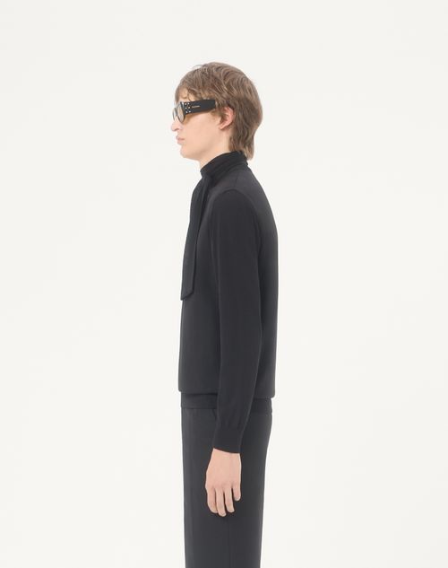 Valentino - Maglia Valentino In Lana Con Collo A Sciarpa E Ricamo Vlogo - Nero - Uomo - Maglieria