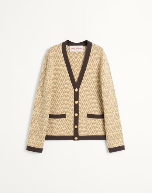 Valentino - Wool Cardigan With Toute La V Pattern - Beige/cream - Man - Knitwear