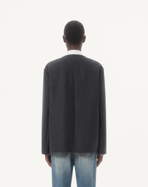 Valentino - Valentino Double Wool Caban With Metallic V Detail - Grey - Man - Outerwear