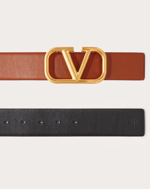 V Logo Reversible Leather Belt in Brown - Valentino Garavani