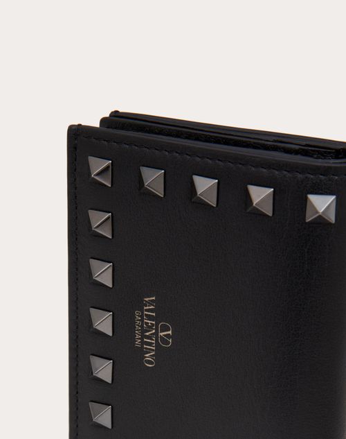 Valentino Garavani - Small Rockstud Calfskin Wallet - Black - Woman - Wallets & Cardcases - Accessories