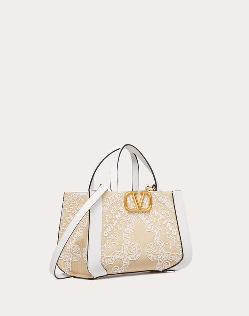 Valentino Garavani - Small Vlogo Signature Embroidered Handbag - Natural/white - Woman - Totes