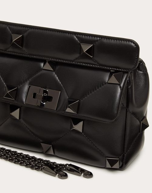 Valentino Garavani, Roman Stud Small Leather Shoulder Bag, Women, Black, Embellished, Unisize, Shoulder Bags