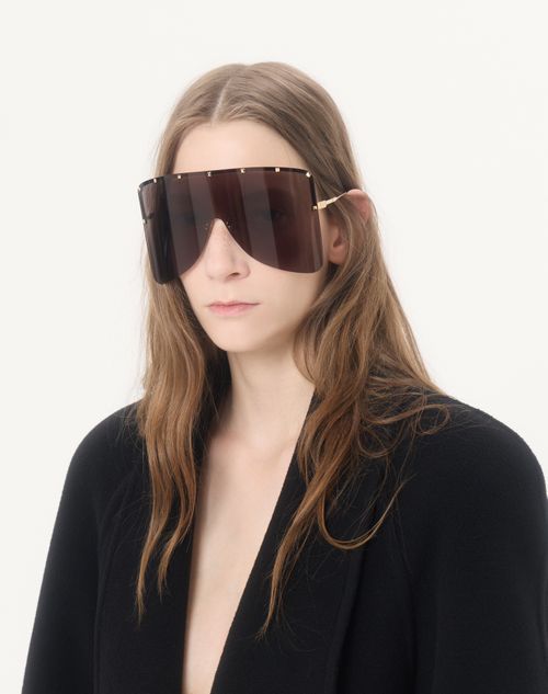 Valentino - Occhiale Maschera In Metallo - Oro/grigio - Unisex - Occhiali
