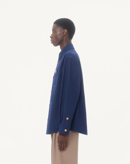 Valentino - Valentino Cotton Gabardine Shirt Jacket With Vgold - Cobalt - Man - Outerwear