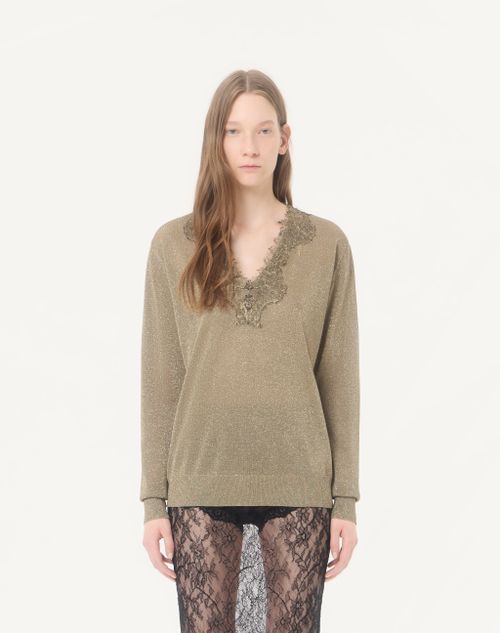 Valentino - Lurex Jumper With Lace - Gold - Woman - Knitwear