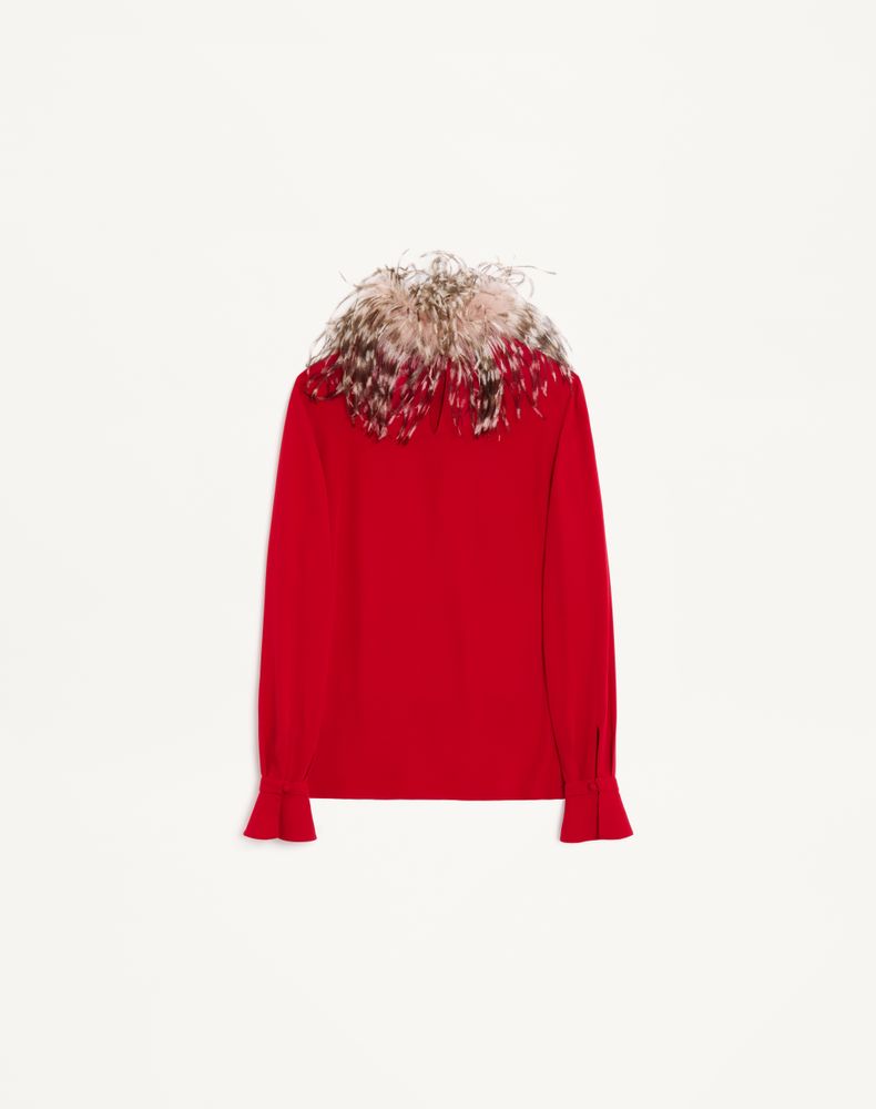 Valentino Georgette Top With Feathers Woman Paris/Brown 46