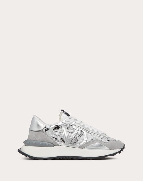 Valentino Garavani - Sneaker Lacerunner In Pizzo E Mesh - Silver/pastel Grey - Donna - Sneakers