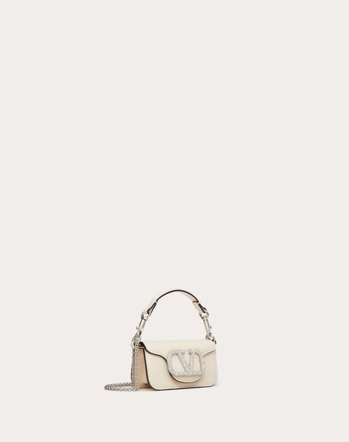 Valentino Garavani - Valentino Garavani Locò Micro Bag With Chain And Jewel Logo - Light Ivory - Woman - Mini Bags
