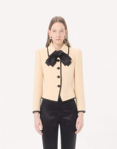 Valentino - Giacca In Wool Crepe - Betulla/nero - Donna - Giacche E Caban