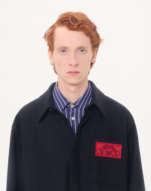 Valentino - Valentino Shirt Jacket In Lightweight Wool Cloth With You Can Come To My Villa Label - Navy - Man - Outerwear
