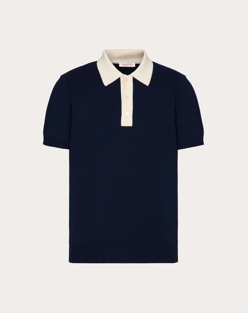 Valentino Handbags Polo In Lana Con Ricamo Vlogo Signature per Uomo in Navy/avorio | Valentino IT